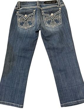 Y2K L.A. idol Women's Mid-Dark Wash Capri Jeans with Contrast Stitching